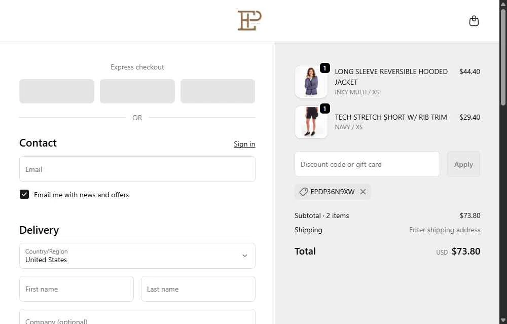EPNY Golf checkout page showing EPNY Golf promo code box | Screenshot taken by SimplyCodes community member on Nov 25, 2025