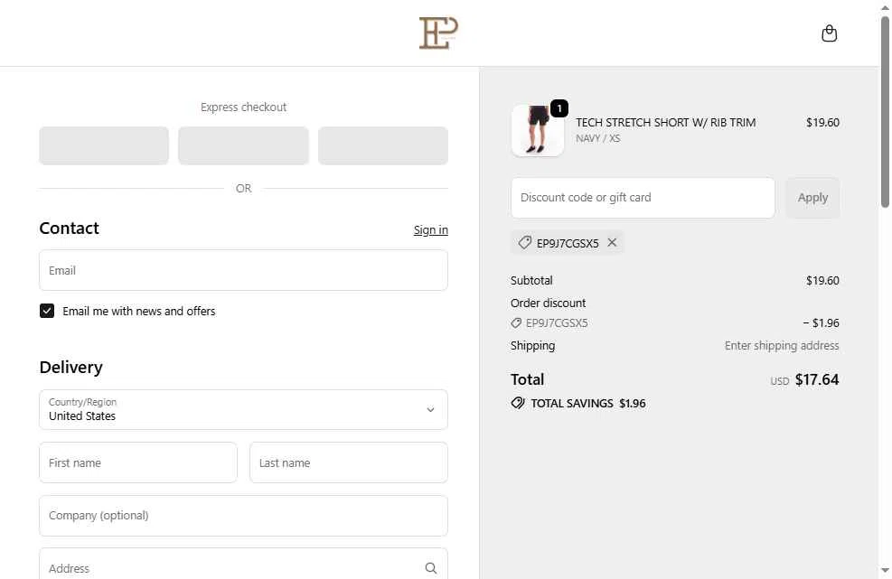 EPNY Golf checkout page showing EPNY Golf promo code box | Screenshot taken by SimplyCodes community member on Dec 3, 2025