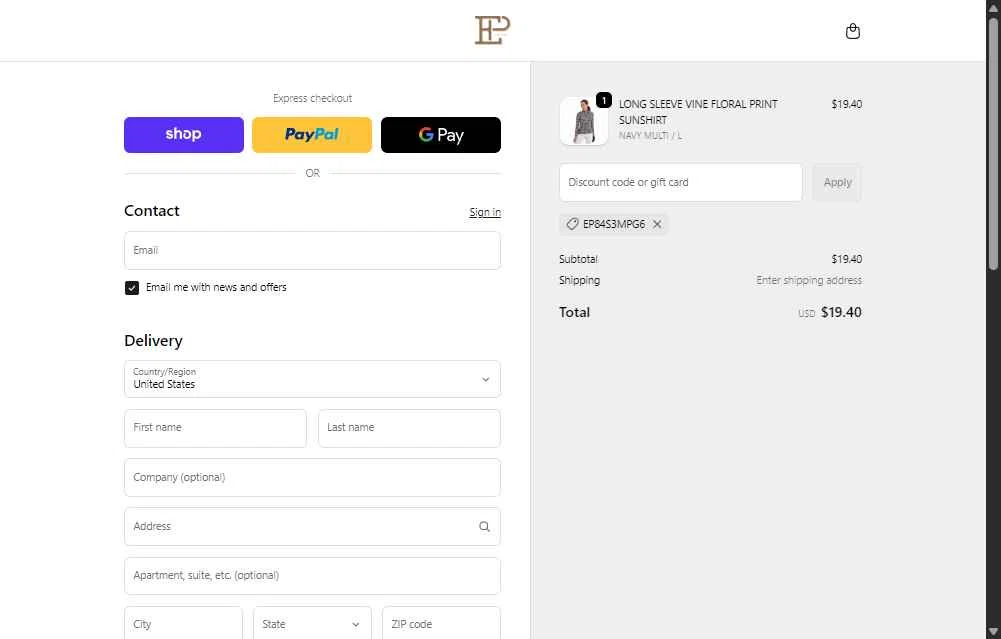 EPNY Golf checkout page showing EPNY Golf promo code box | Screenshot taken by SimplyCodes community member on Dec 3, 2025