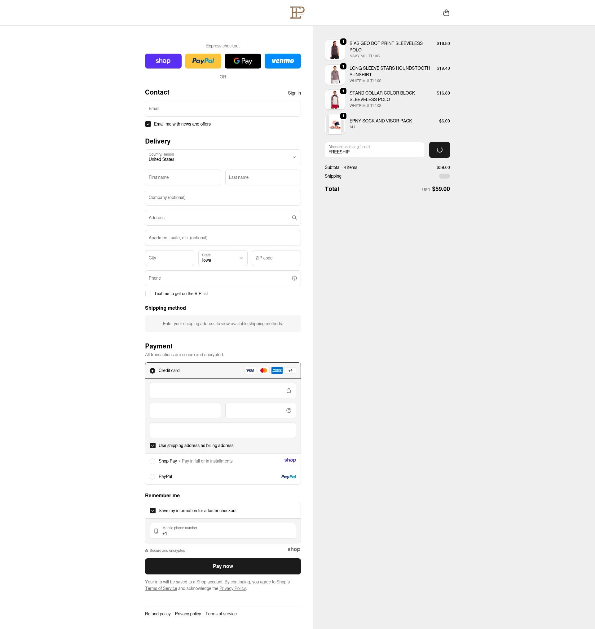 EPNY Golf checkout page showing EPNY Golf promo code box | Screenshot taken by SimplyCodes community member on Dec 21, 2025