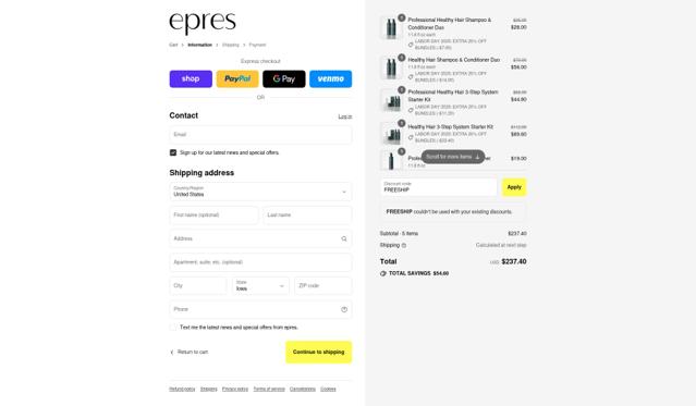 Epres checkout page showing Epres coupon code box | Screenshot taken by SimplyCodes community member on Aug 30, 2025