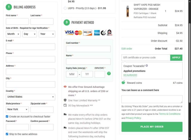 ePuffer checkout page showing ePuffer promo code box | Screenshot taken by SimplyCodes community member on Jul 5, 2025