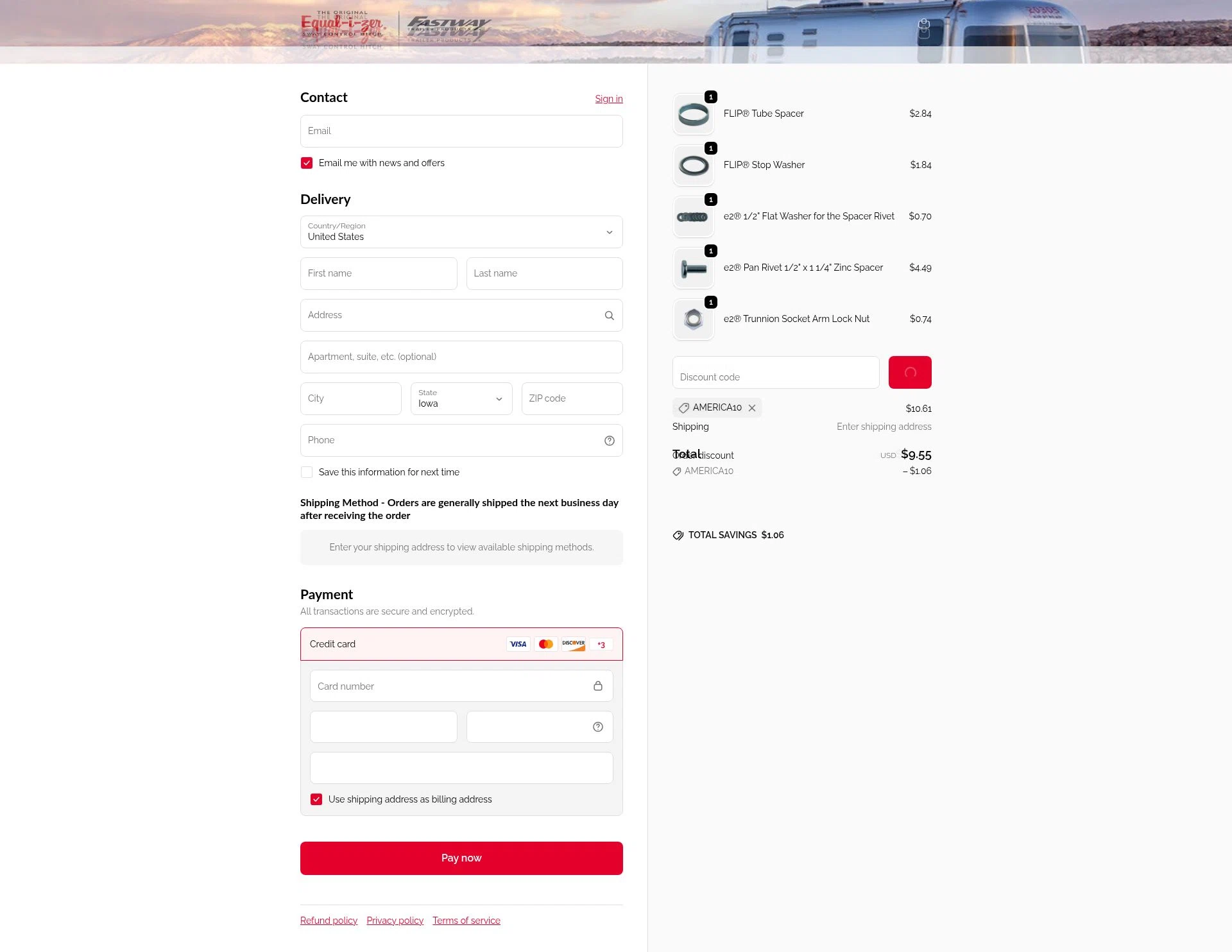 Equalizer Hitch checkout page showing Equalizer Hitch discount code box | Screenshot taken by SimplyCodes community member on Feb 14, 2026