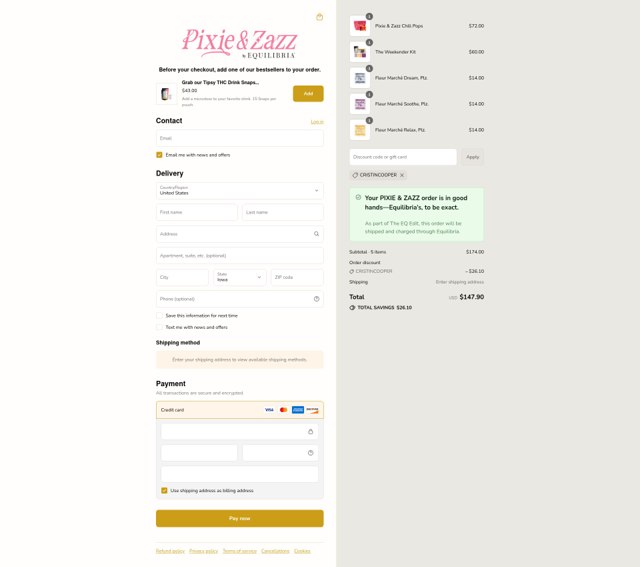 Equilibria checkout page showing Equilibria coupon code box | Screenshot taken by SimplyCodes community member on Sep 7, 2025