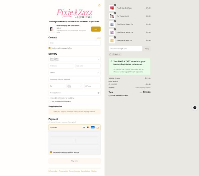 Equilibria checkout page showing Equilibria coupon code box | Screenshot taken by SimplyCodes community member on Sep 7, 2025