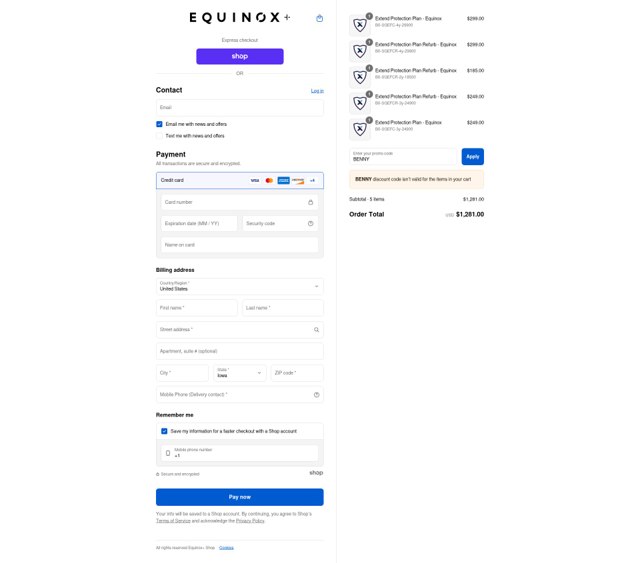 Equinox+ checkout page showing Equinox+ discount code box | Screenshot taken by SimplyCodes community member on Sep 5, 2025