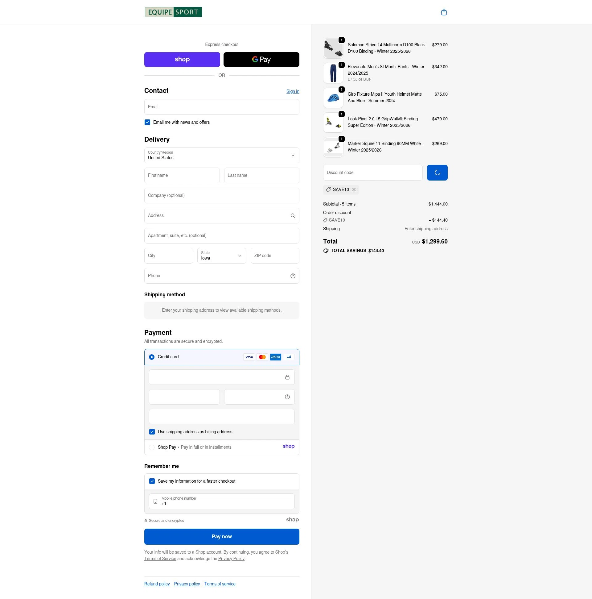 Equipe Sport checkout page showing Equipe Sport promo code box | Screenshot taken by SimplyCodes community member on Jan 5, 2026