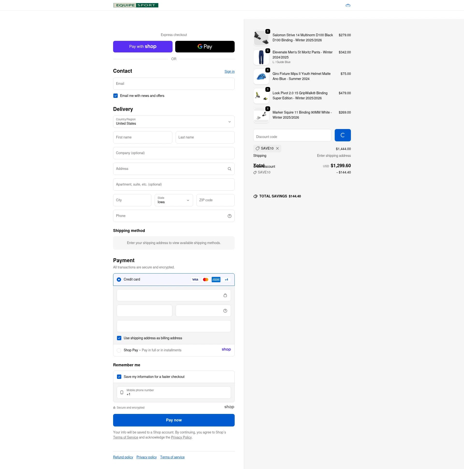 Equipe Sport checkout page showing Equipe Sport promo code box | Screenshot taken by SimplyCodes community member on Jan 10, 2026
