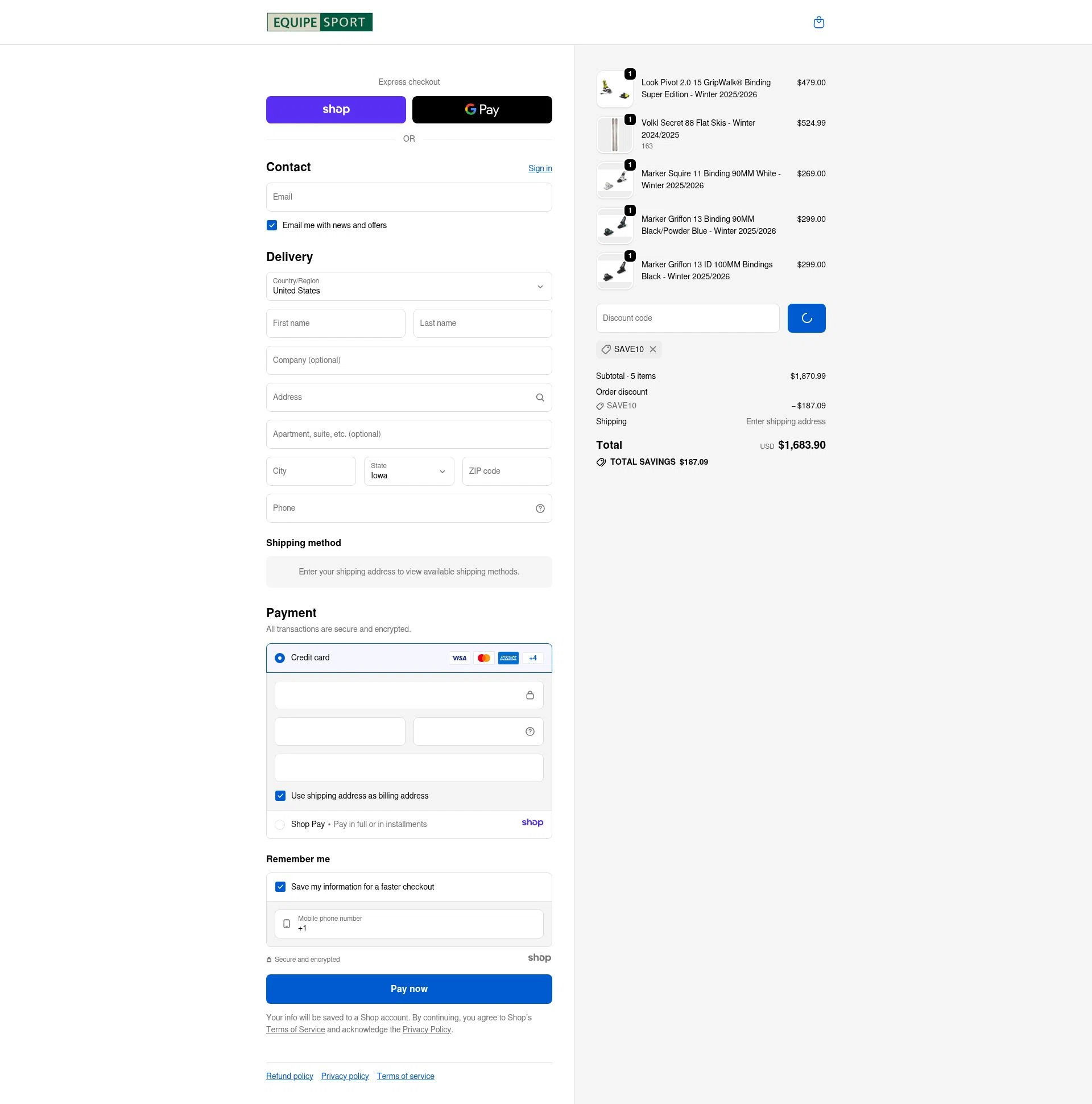 Equipe Sport checkout page showing Equipe Sport promo code box | Screenshot taken by SimplyCodes community member on Dec 31, 2025