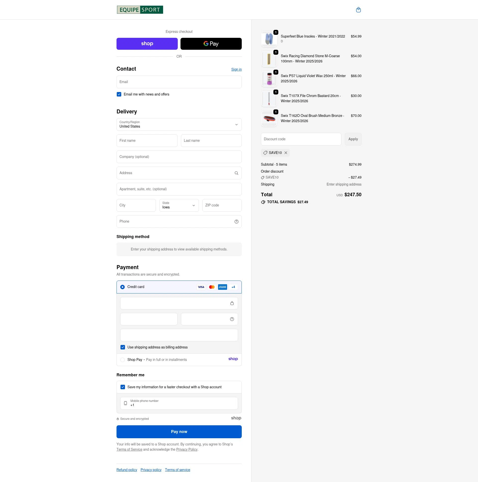 Equipe Sport checkout page showing Equipe Sport promo code box | Screenshot taken by SimplyCodes community member on Dec 2, 2025