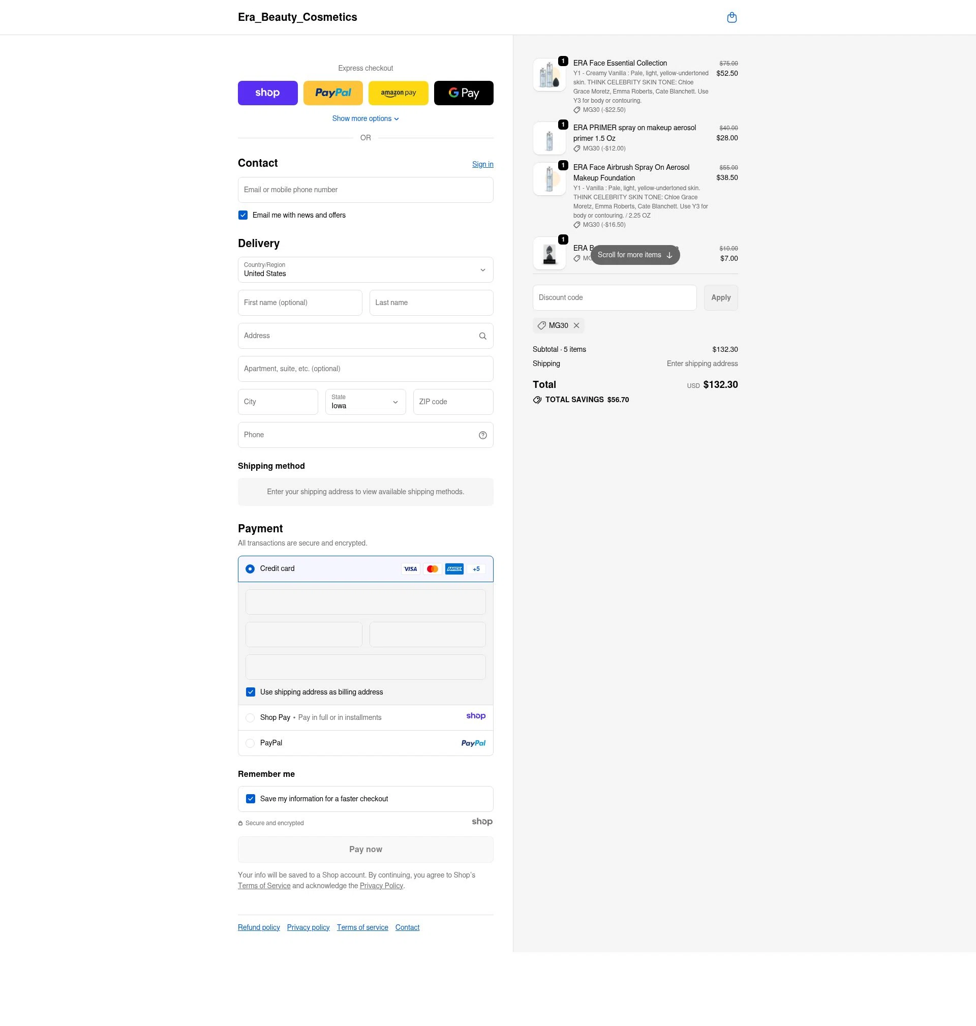 Era Beauty checkout page showing Era Beauty coupon code box | Screenshot taken by SimplyCodes community member on Dec 28, 2025