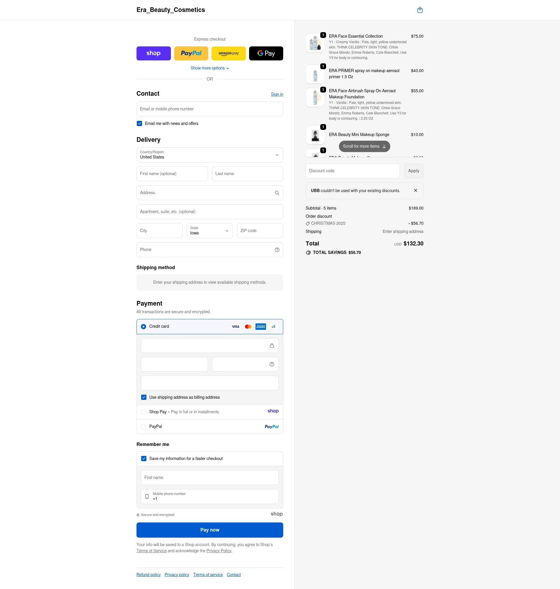 Era Beauty checkout page showing Era Beauty coupon code box | Screenshot taken by SimplyCodes community member on Dec 28, 2025
