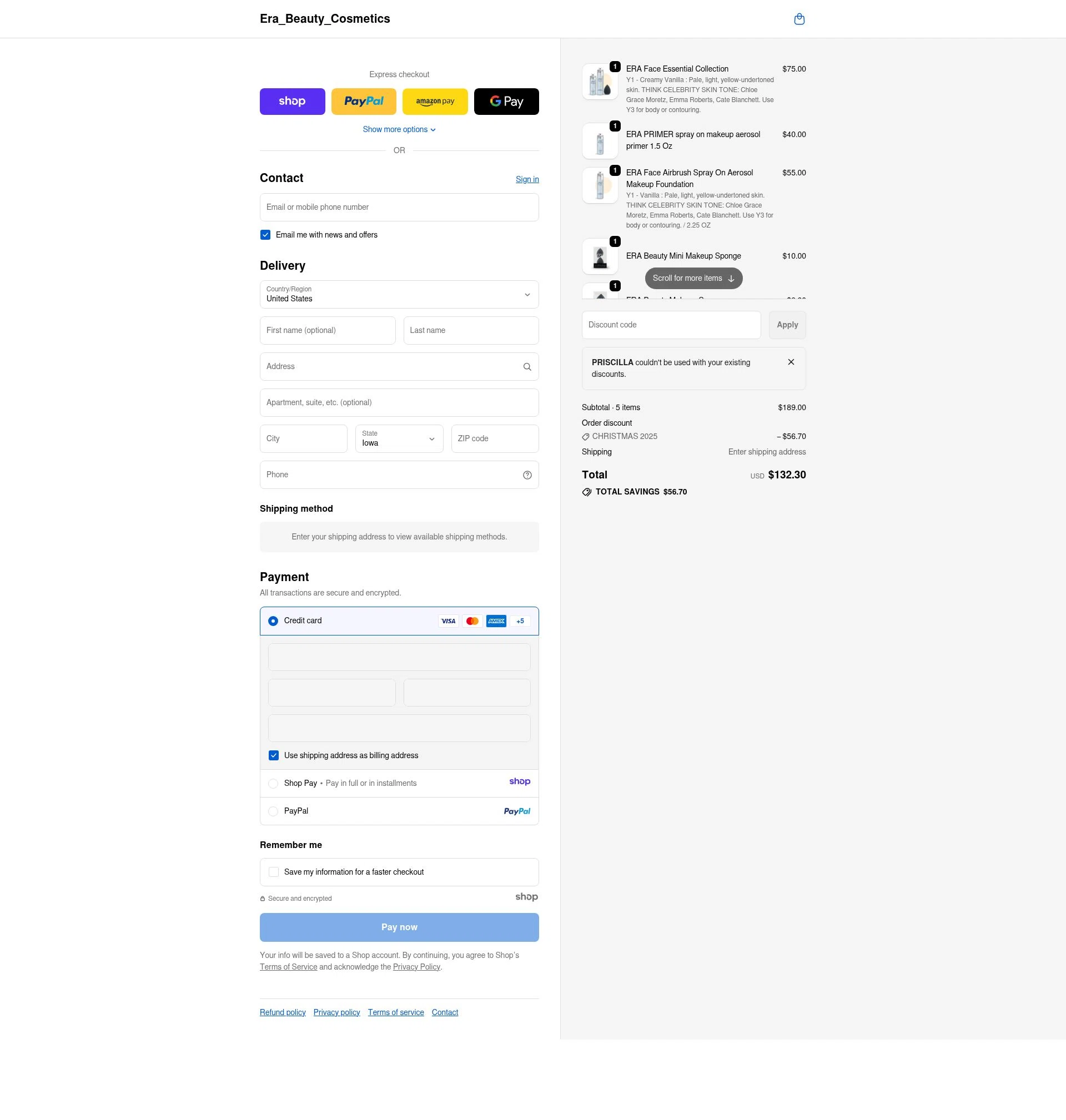 Era Beauty checkout page showing Era Beauty coupon code box | Screenshot taken by SimplyCodes community member on Jan 2, 2026