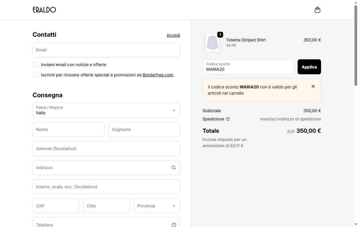 Eraldo checkout page showing Eraldo promo code box | Screenshot taken by SimplyCodes community member on Dec 13, 2025