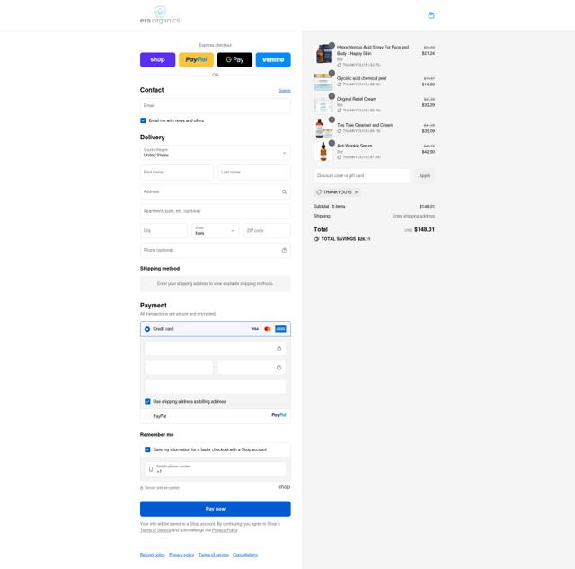 Era Organics checkout page showing Era Organics discount code box | Screenshot taken by SimplyCodes community member on Sep 15, 2025