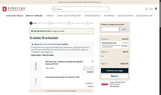 Erborian checkout page showing Erborian promo code box | Screenshot taken by SimplyCodes community member on Aug 7, 2025