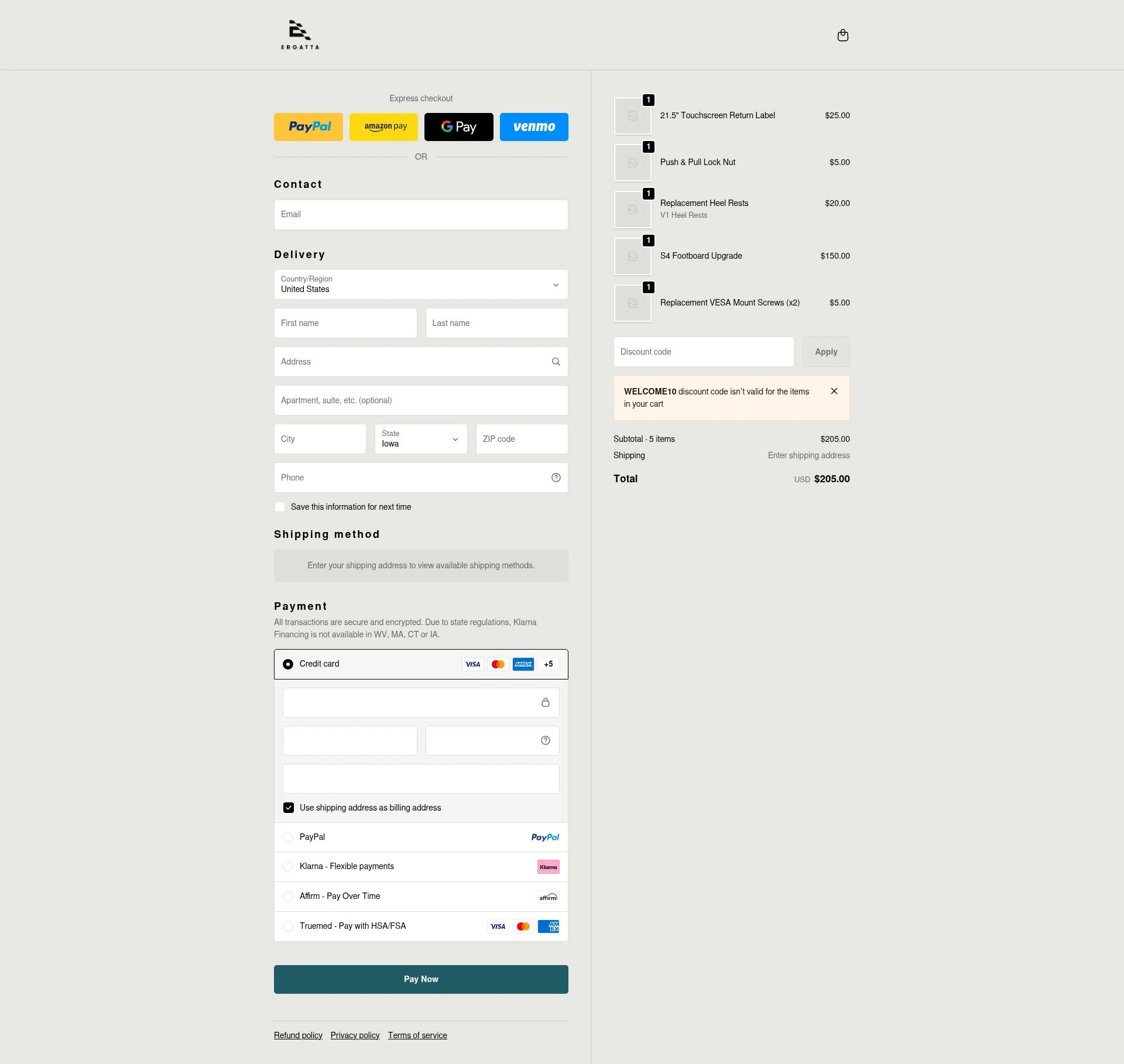 Ergatta checkout page showing Ergatta promo code box | Screenshot taken by SimplyCodes community member on Feb 1, 2026