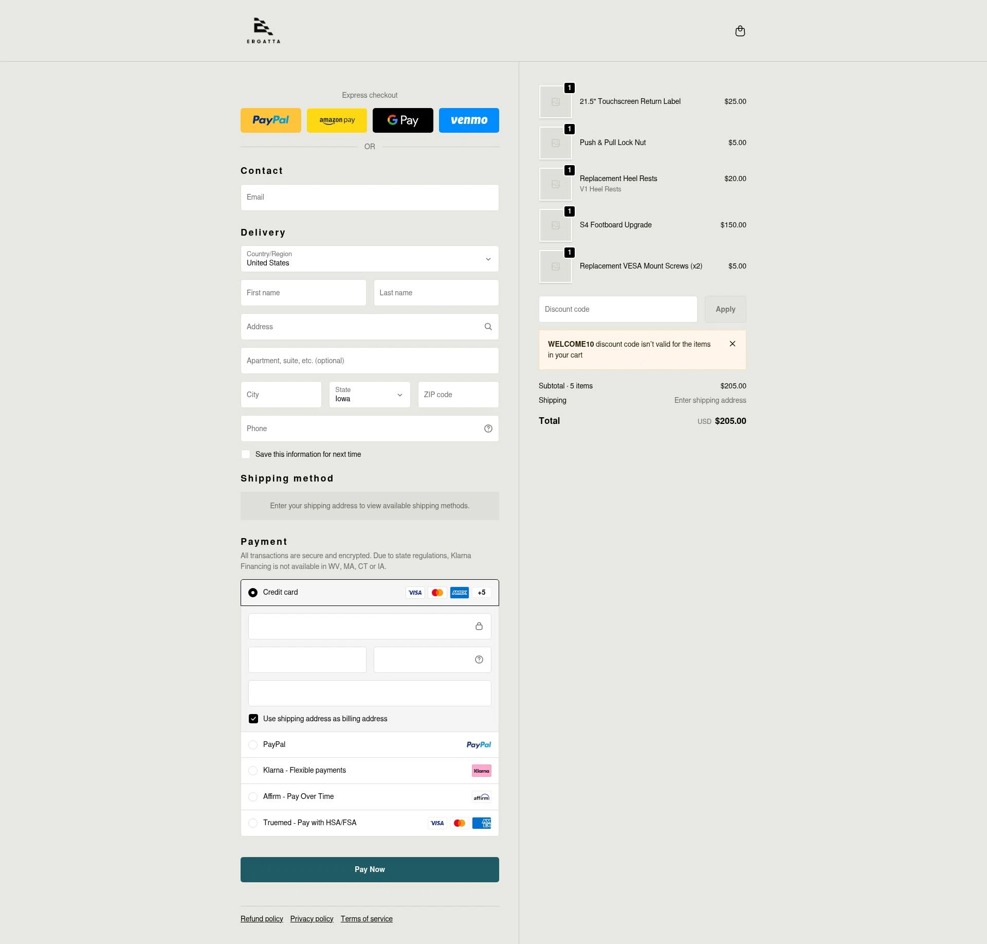 Ergatta checkout page showing Ergatta promo code box | Screenshot taken by SimplyCodes community member on Jan 23, 2026