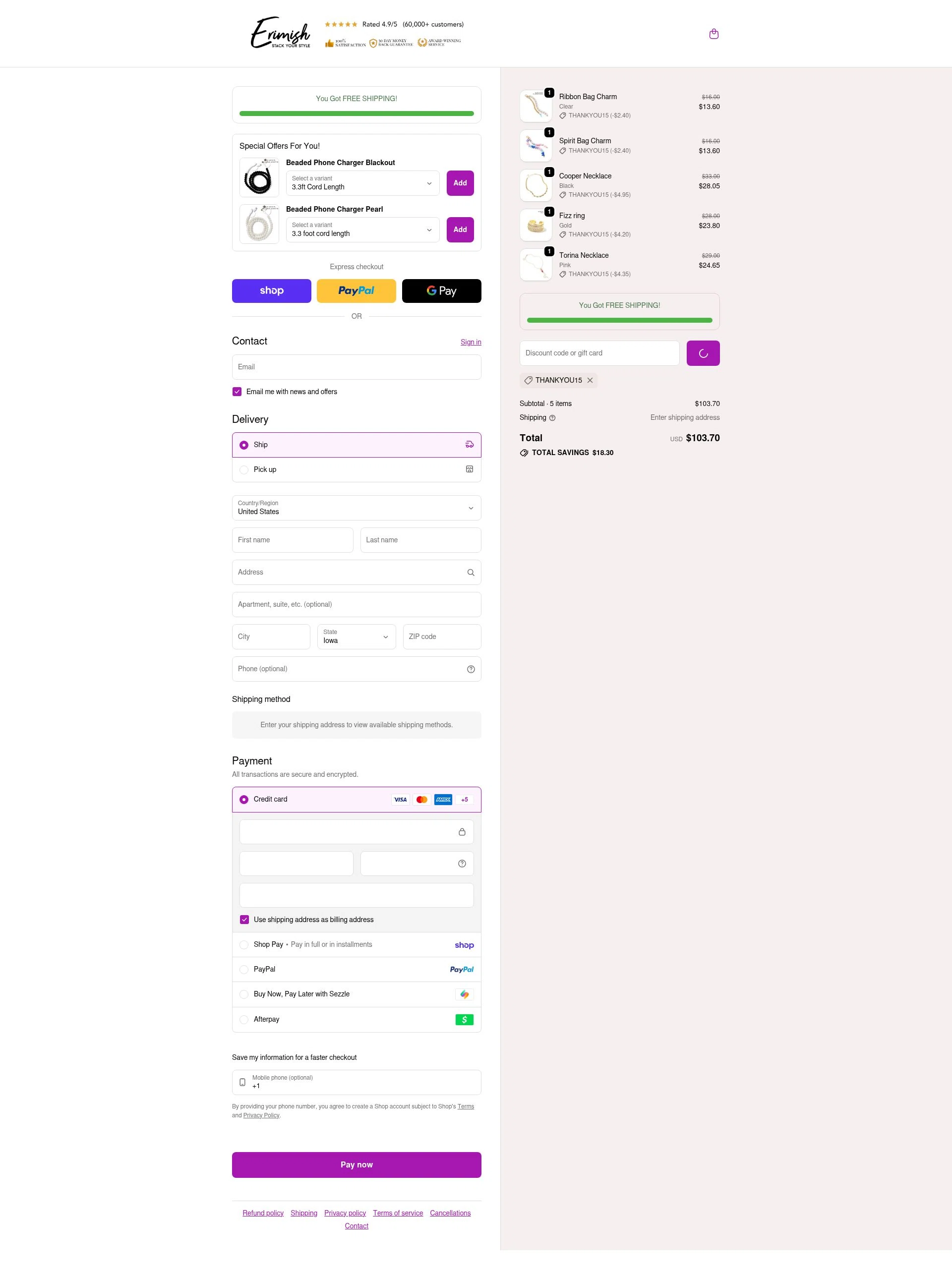 Erimish checkout page showing Erimish discount code box | Screenshot taken by SimplyCodes community member on Feb 16, 2026