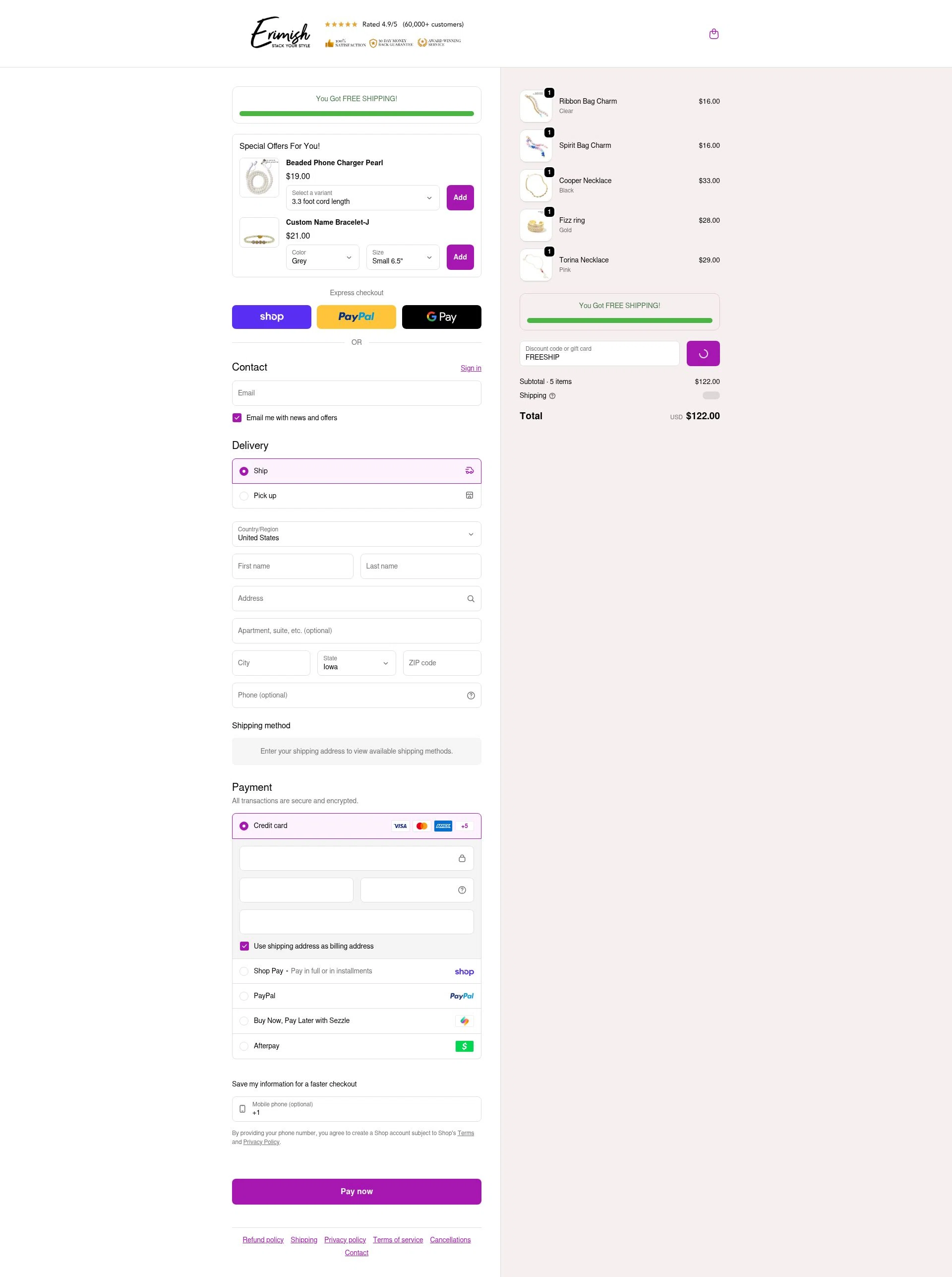 Erimish checkout page showing Erimish discount code box | Screenshot taken by SimplyCodes community member on Feb 16, 2026