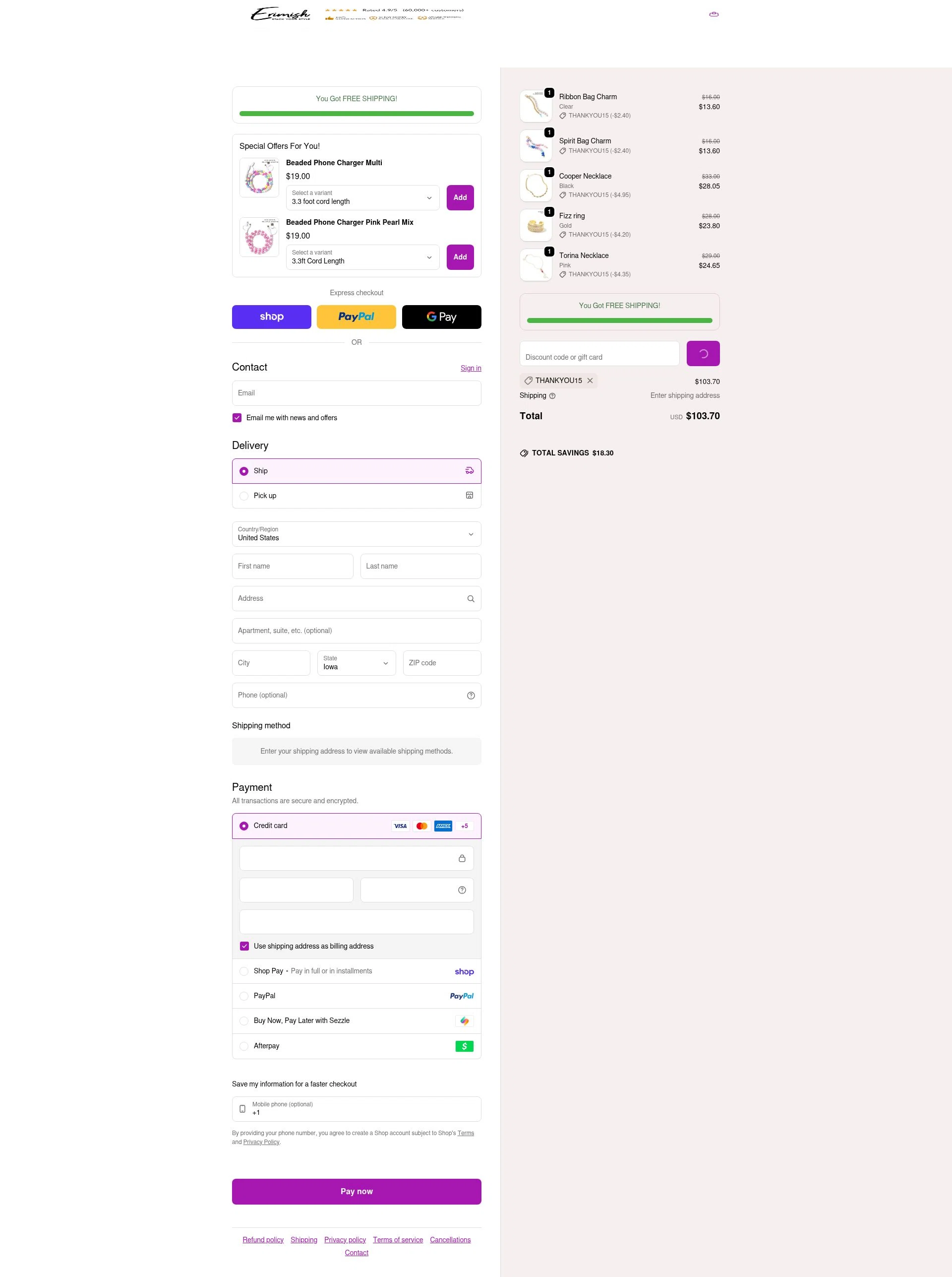 Erimish checkout page showing Erimish discount code box | Screenshot taken by SimplyCodes community member on Feb 12, 2026