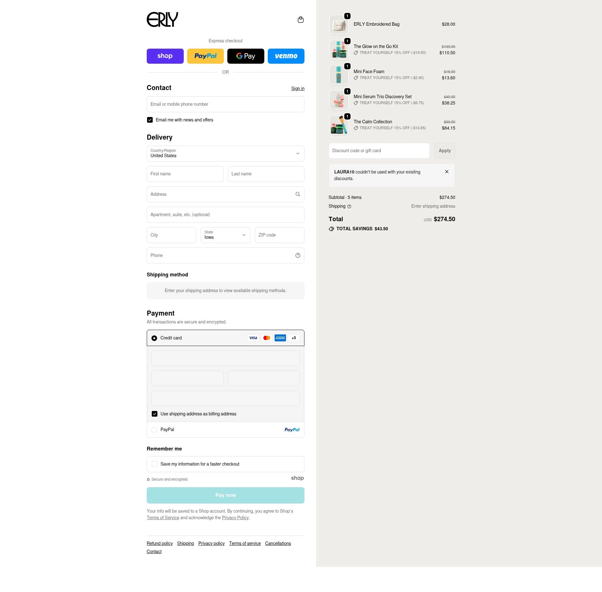 ERLY checkout page showing ERLY promo code box | Screenshot taken by SimplyCodes community member on Dec 28, 2025