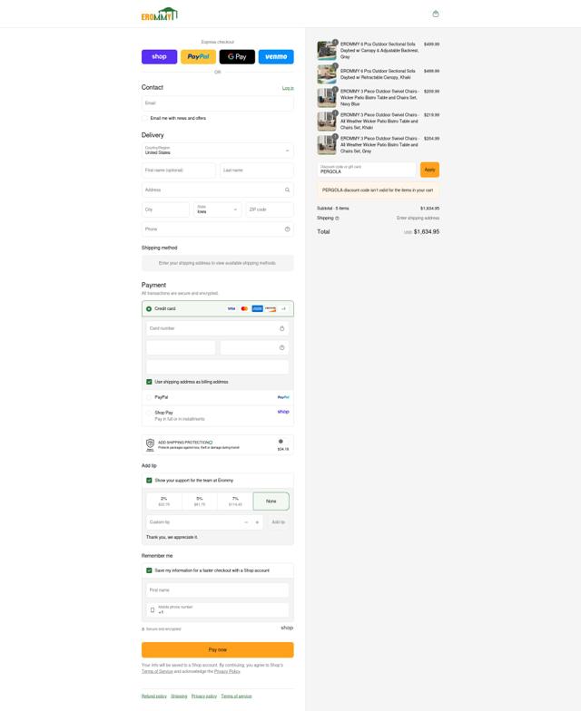 Erommy checkout page showing Erommy discount code box | Screenshot taken by SimplyCodes community member on Sep 6, 2025