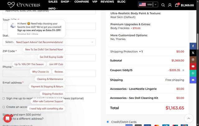 Erovenus checkout page showing Erovenus coupon code box | Screenshot taken by SimplyCodes community member on Sep 21, 2025