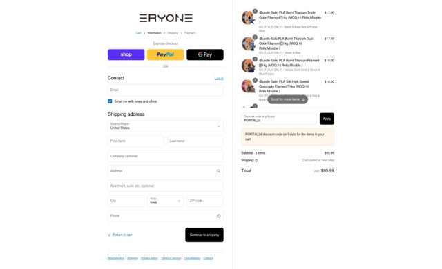 Eryone checkout page showing Eryone coupon code box | Screenshot taken by SimplyCodes community member on Sep 2, 2025