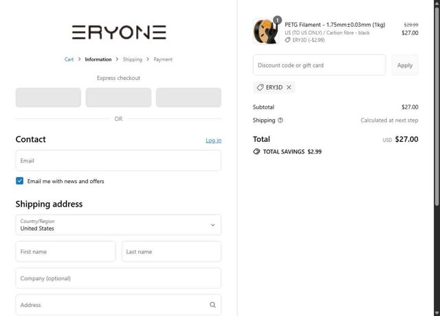 Eryone checkout page showing Eryone coupon code box | Screenshot taken by SimplyCodes community member on Sep 2, 2025