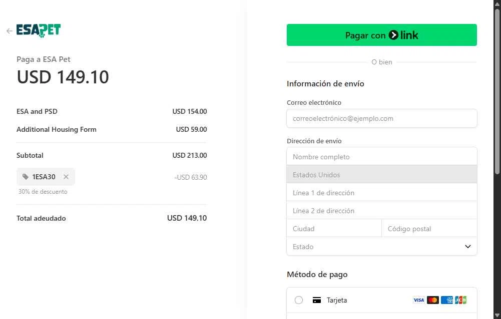 ESA Pet checkout page showing ESA Pet coupon code box | Screenshot taken by SimplyCodes community member on Jun 12, 2025