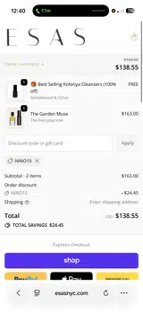 NINO15 coupon verification screenshot