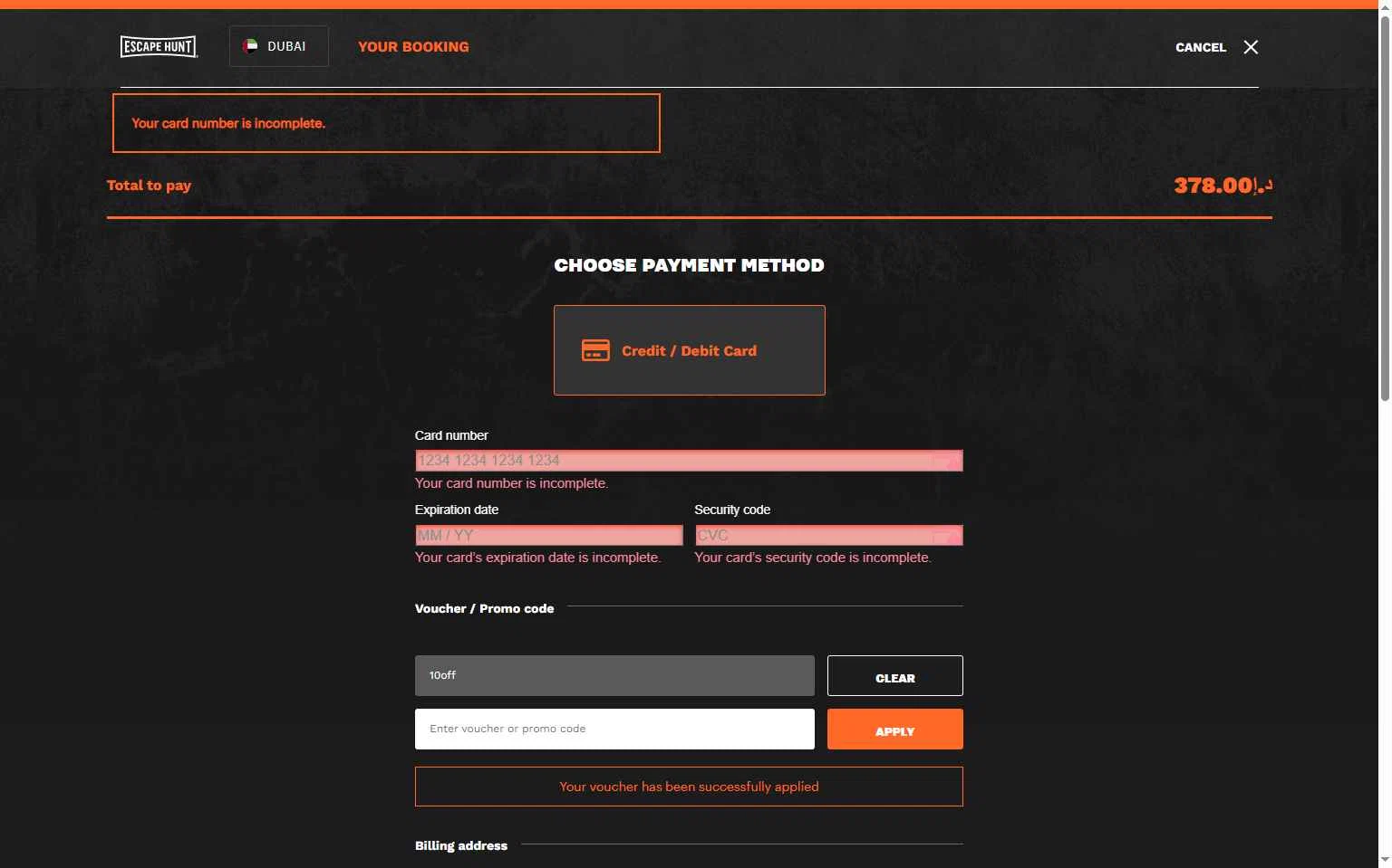 Escape Hunt checkout page showing Escape Hunt discount code box | Screenshot taken by SimplyCodes community member on Jul 24, 2025