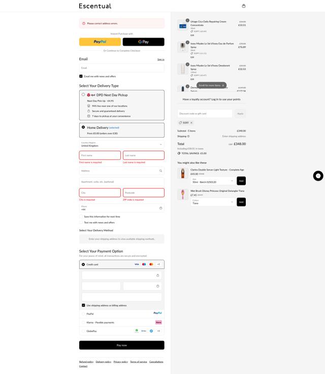 Escentual checkout page showing Escentual promo code box | Screenshot taken by SimplyCodes community member on Sep 12, 2025