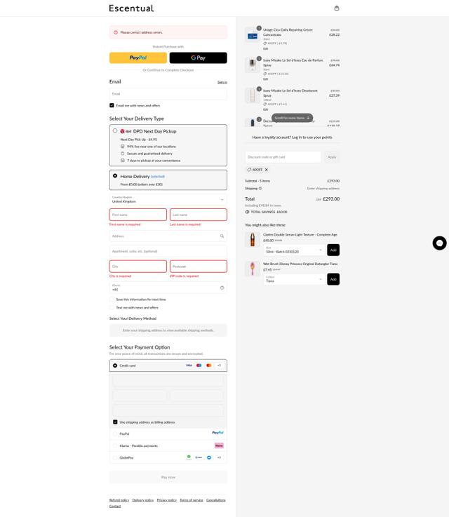 Escentual checkout page showing Escentual promo code box | Screenshot taken by SimplyCodes community member on Sep 12, 2025