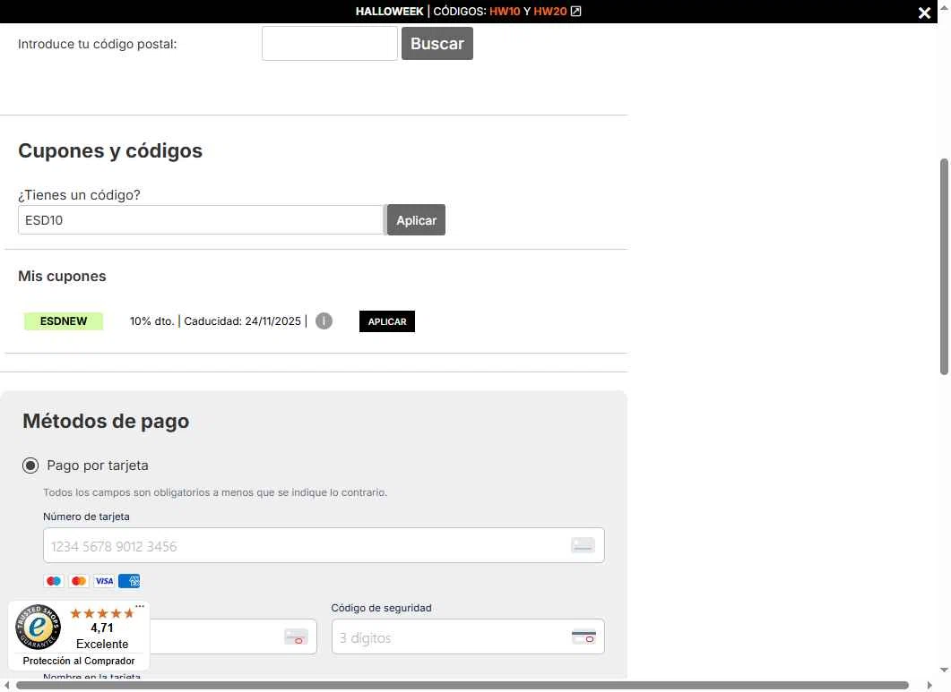 Esdemarca checkout page showing Esdemarca discount code box | Screenshot taken by SimplyCodes community member on Oct 24, 2025