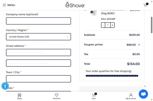 eShave checkout page showing eShave promo code box | Screenshot taken by SimplyCodes community member on Jul 8, 2025