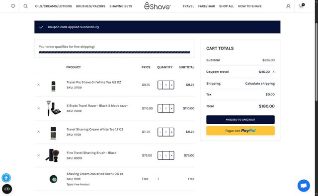 eShave checkout page showing eShave promo code box | Screenshot taken by SimplyCodes community member on Jul 28, 2025