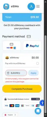 EUROPE10 coupon verification screenshot