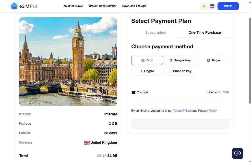 eSIM Plus checkout page showing eSIM Plus promo code box | Screenshot taken by SimplyCodes community member on Dec 29, 2025