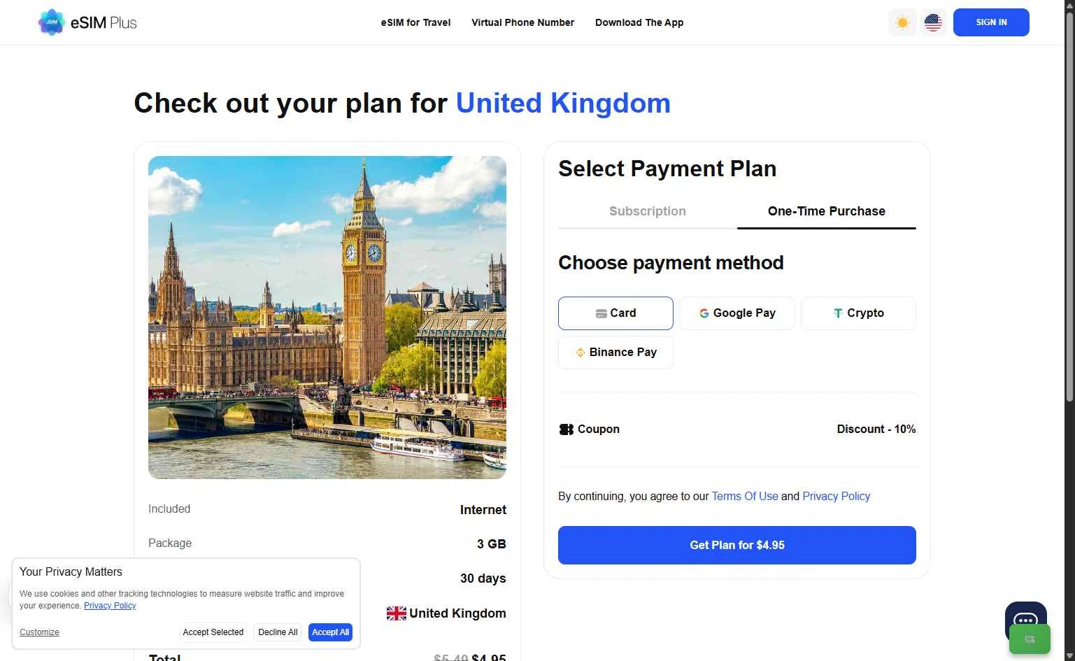 eSIM Plus checkout page showing eSIM Plus promo code box | Screenshot taken by SimplyCodes community member on Feb 13, 2026