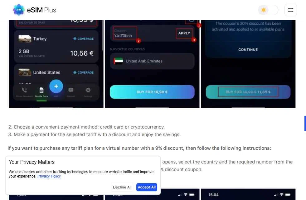 eSIM Plus checkout page showing eSIM Plus promo code box | Screenshot taken by SimplyCodes community member on Jan 24, 2026