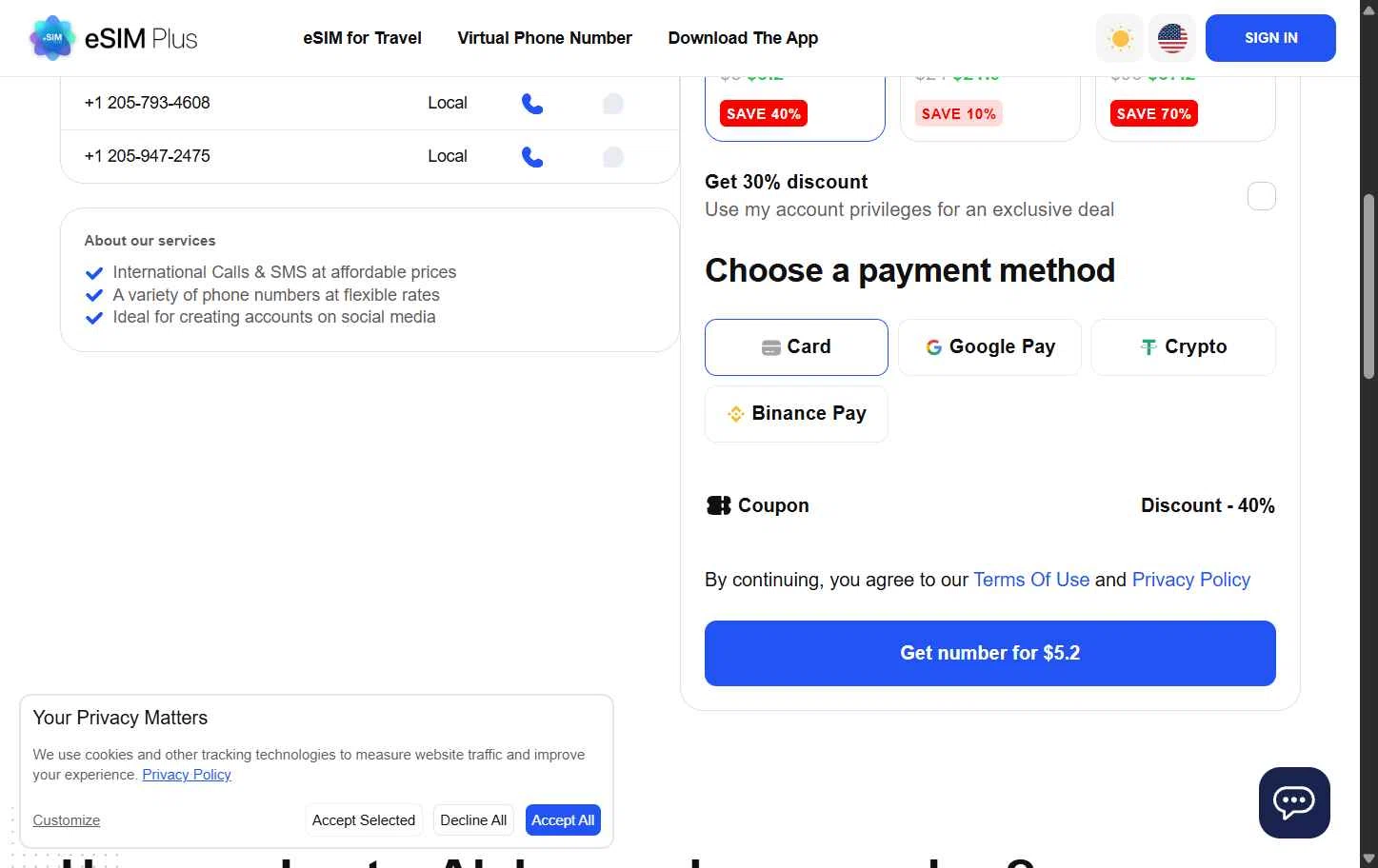 eSIM Plus checkout page showing eSIM Plus promo code box | Screenshot taken by SimplyCodes community member on Feb 12, 2026