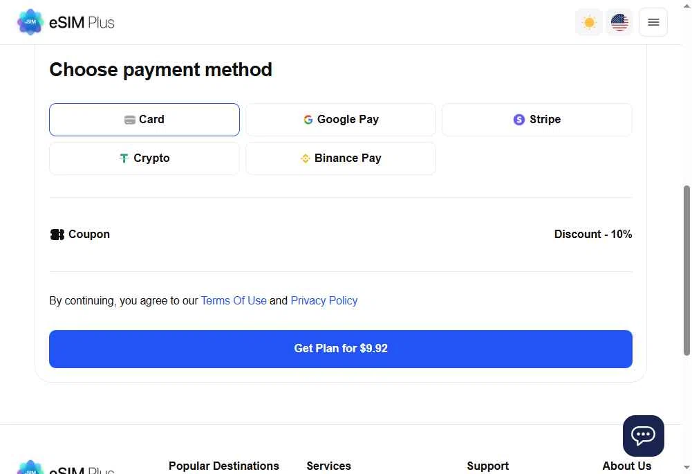 eSIM Plus checkout page showing eSIM Plus promo code box | Screenshot taken by SimplyCodes community member on Dec 26, 2025