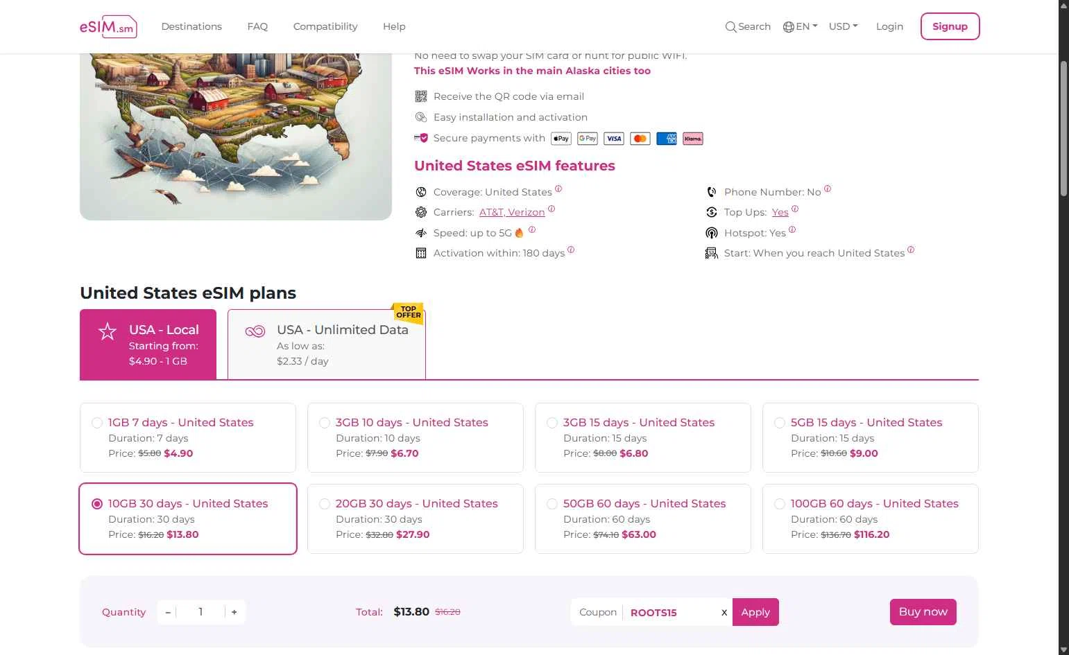 eSIM.sm checkout page showing eSIM.sm promo code box | Screenshot taken by SimplyCodes community member on Jan 25, 2026