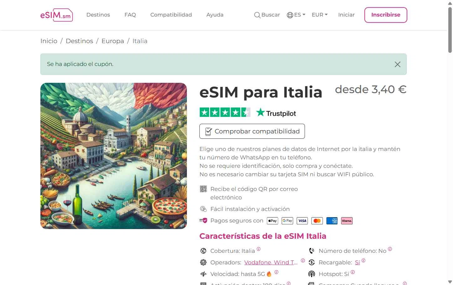eSIM.sm checkout page showing eSIM.sm promo code box | Screenshot taken by SimplyCodes community member on Nov 28, 2025