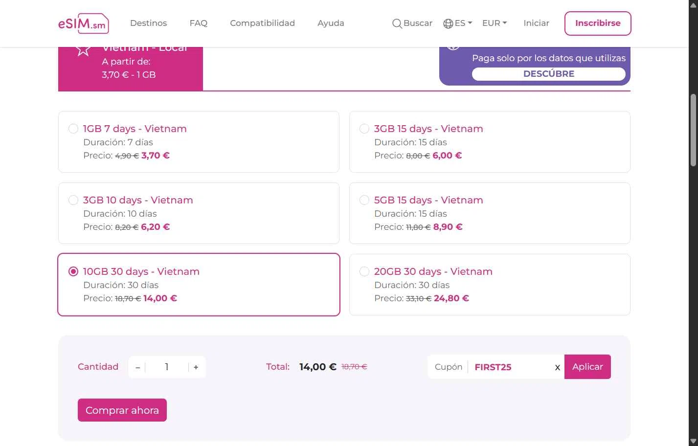 eSIM.sm checkout page showing eSIM.sm promo code box | Screenshot taken by SimplyCodes community member on Jan 20, 2026