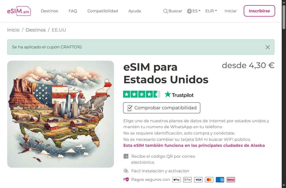 eSIM.sm checkout page showing eSIM.sm promo code box | Screenshot taken by SimplyCodes community member on Dec 10, 2025