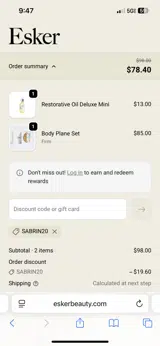 SABRIN20 coupon verification screenshot
