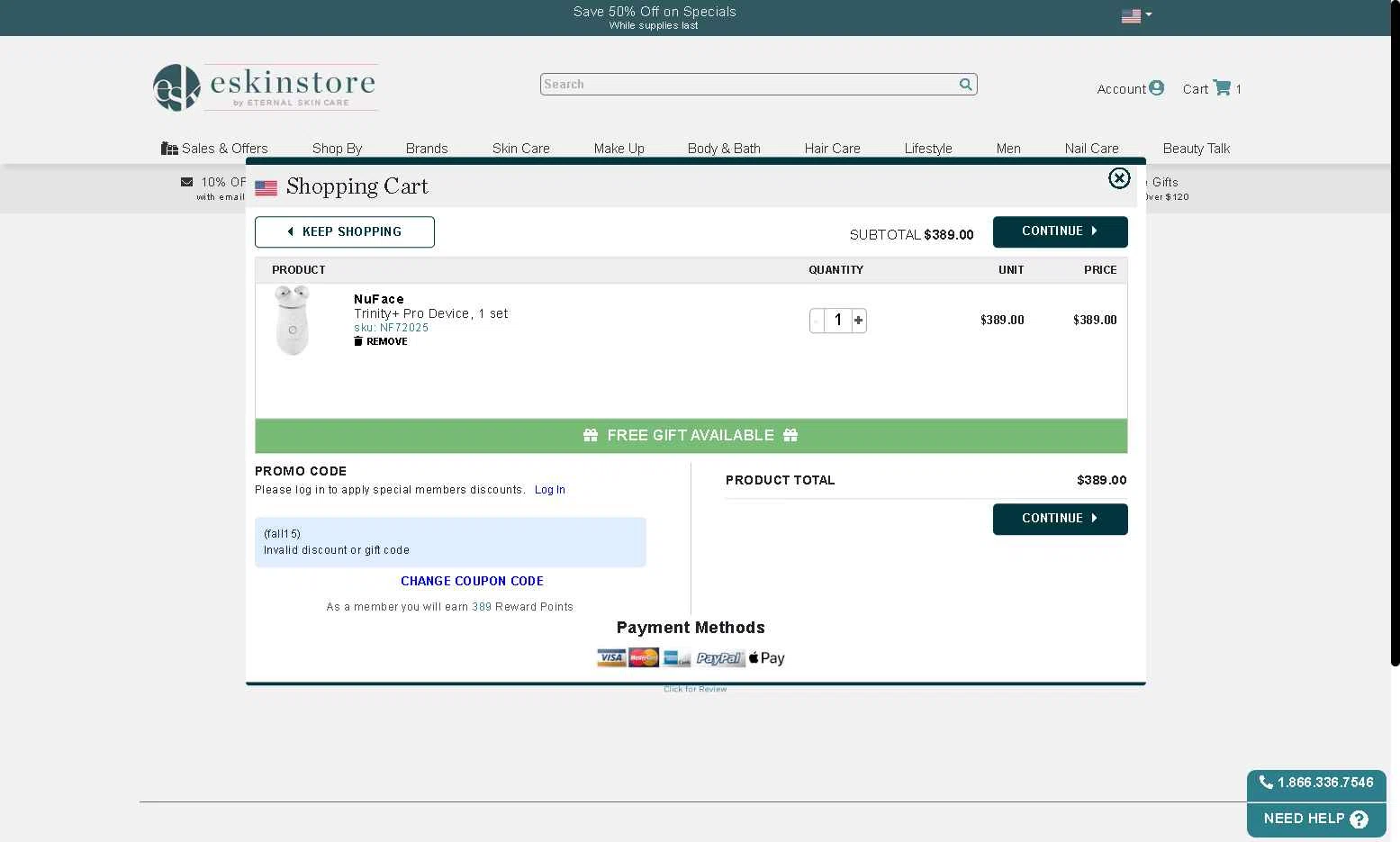 eSkinStore checkout page showing eSkinStore promo code box | Screenshot taken by SimplyCodes community member on Sep 21, 2025